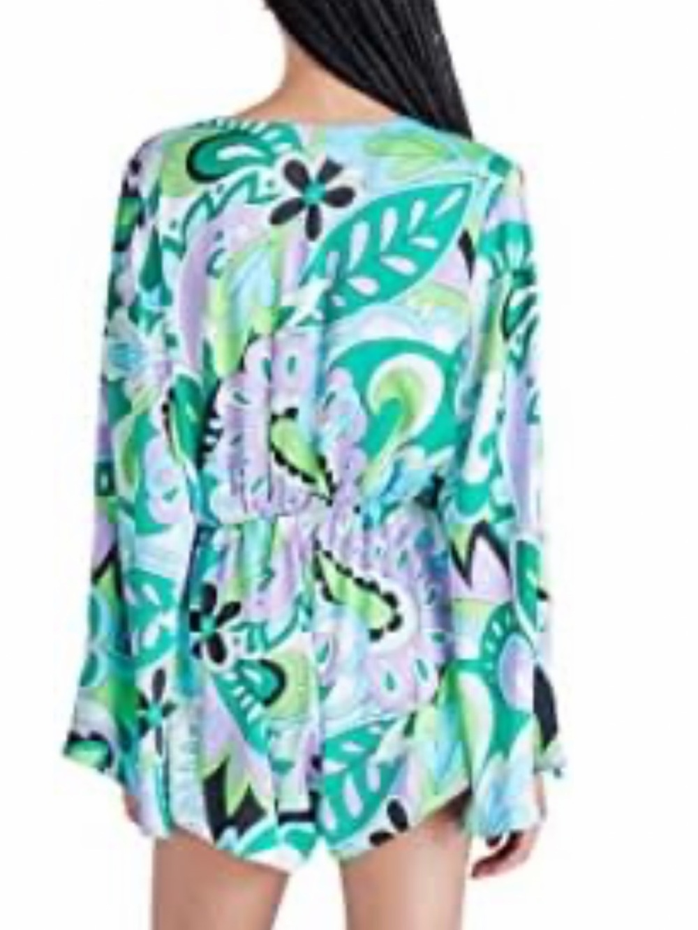 Steve Madden NWT Abstract Floral Bell Sleeve Romper Boho Mod Y2K S - Picture 3 of 8